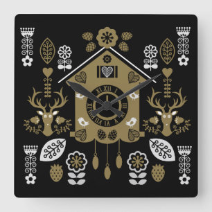 Relógio Quadrado Bauernmalerei Folk Art
