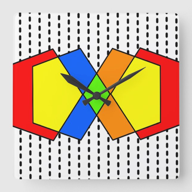 Relógio Quadrado Bauhaus Pentágonos  (Frente)