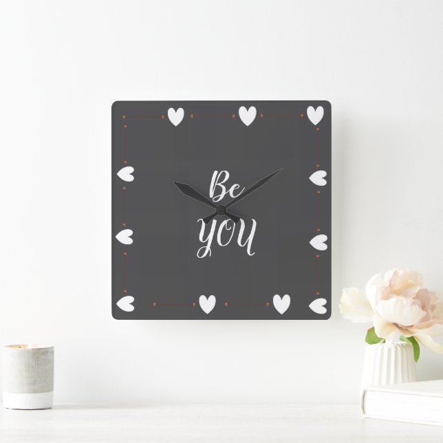 Relógio Quadrado Be You Wall Clock – Minimal Modern Inspirational  (Lar)