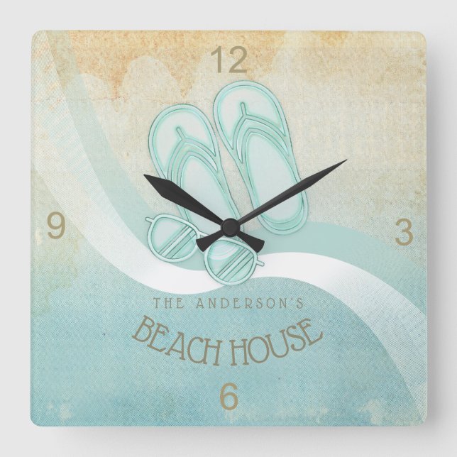 Relógio Quadrado Beach House Óculos de sol e Chinelos Aqua ID623 (Frente)