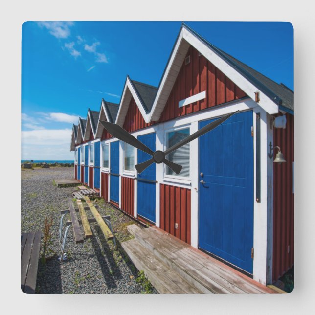 Relógio Quadrado Beach Huts 3 (Frente)