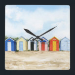Relógio Quadrado Beach Huts I<br><div class="desc">Beach Huts I por Grace Popp</div>