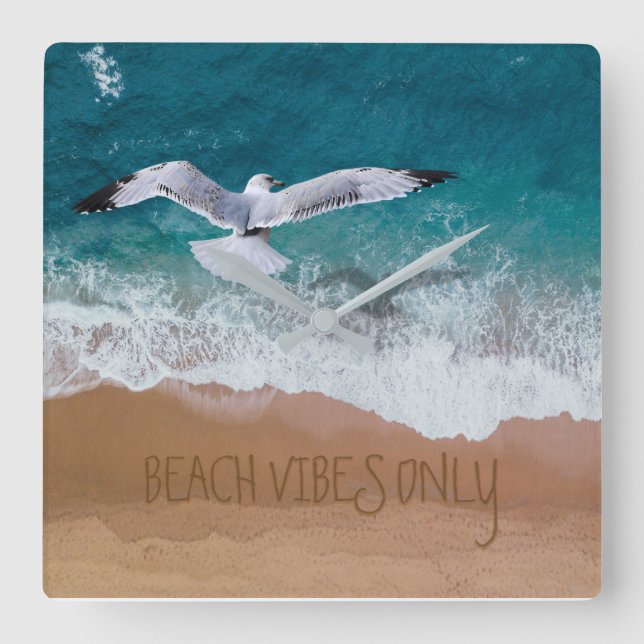 Relógio Quadrado Beach Vibes Apenas Seagull Costeiro (Frente)