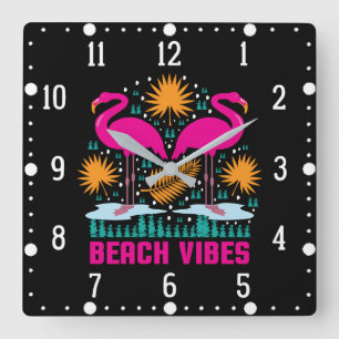Relógio Quadrado Beach Vibes Pink Flamingos-19501