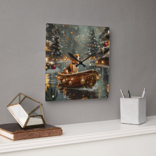 Relógio Quadrado Beagle Christmas Festive Voyage