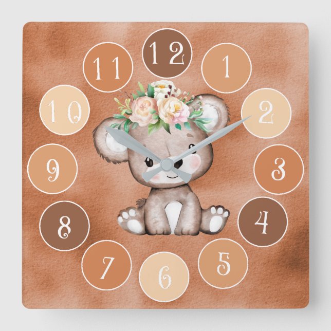 Relógio Quadrado Bear Bear Kids Wall Clock (Frente)