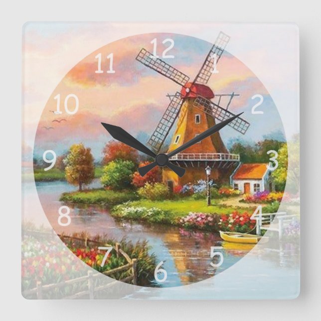 Relógio Quadrado Beautiful Classic Windmill (Frente)