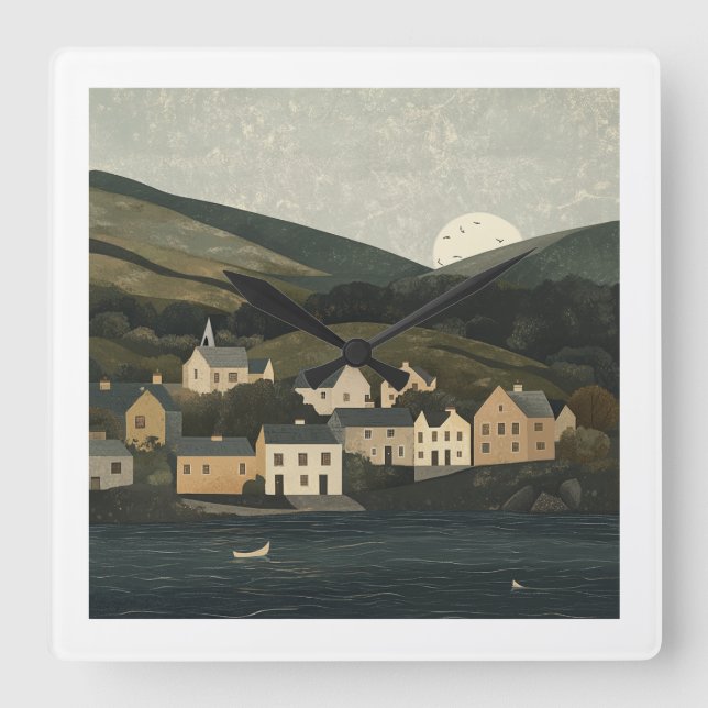 Relógio Quadrado Beautiful Irish Countryside Clock (Frente)