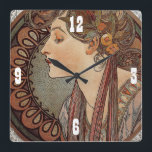 Relógio Quadrado Beautjful, Vintage, Art Deco, Wall Clock<br><div class="desc">Linda arte de Alphonso Mucha. presente de excelente para aniversários,  casamentos ou Natal. Adicione texto se quiser ou personalize com um nome ou inicial.</div>