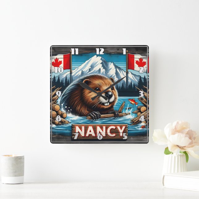 Relógio Quadrado Beaver com Stick por Sinalizadores Canadianos (Lar)