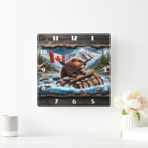 Relógio Quadrado Beaver constrói lodge por Mountain Stream