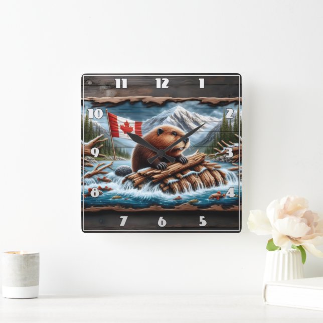 Relógio Quadrado Beaver constrói lodge por Mountain Stream (Lar)