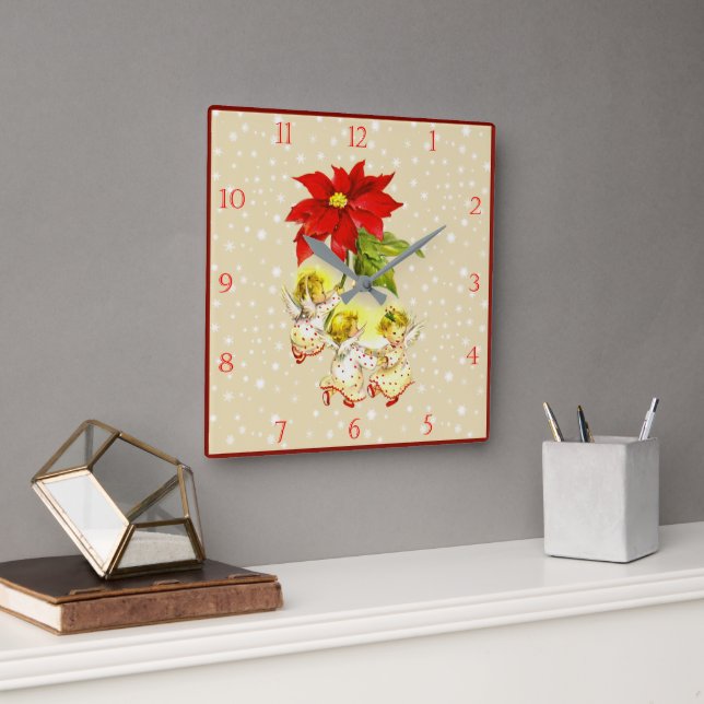 Relógio Quadrado Bebê Angels de Natal (Escritório)
