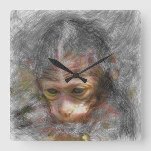 Relógio Quadrado bebê animal artístico do macaco