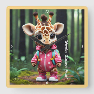 Relógio Quadrado "Bebê Girafa's Playdate"