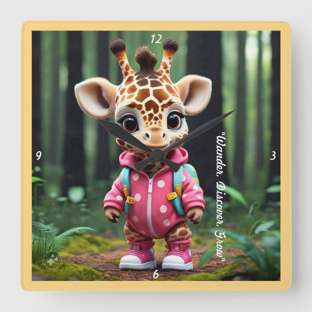 Relógio Quadrado "Bebê Girafa's Playdate" (Frente)