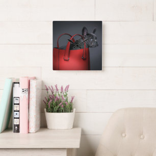 Relógio Quadrado Bebês Mais Pobres   Buldogue francês Red Hand Bag