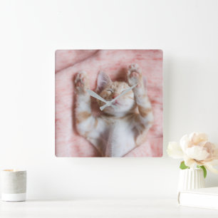 Relógio Quadrado Bebês Mais Pobres Pequeno Gato De Laranja