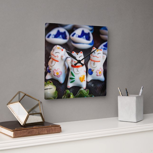 Relógio Quadrado Beckoning - figurinos de gatos (Escritório)