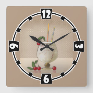Relógio Quadrado beige grunge retro vintage cocktail cereja p