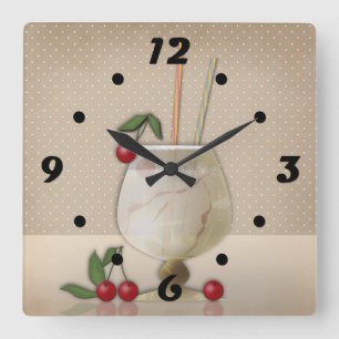 Relógio Quadrado Beige grunge retro vintage cocktail cereja p