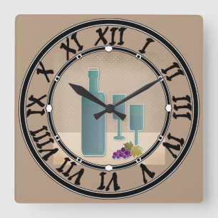 Relógio Quadrado Beige grunge retro vintage vidros de uva polpa