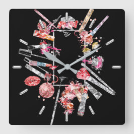 Relógio Quadrado Beijo Lábios Rosa Rosa Rosa Negra Bela Maquiagem D