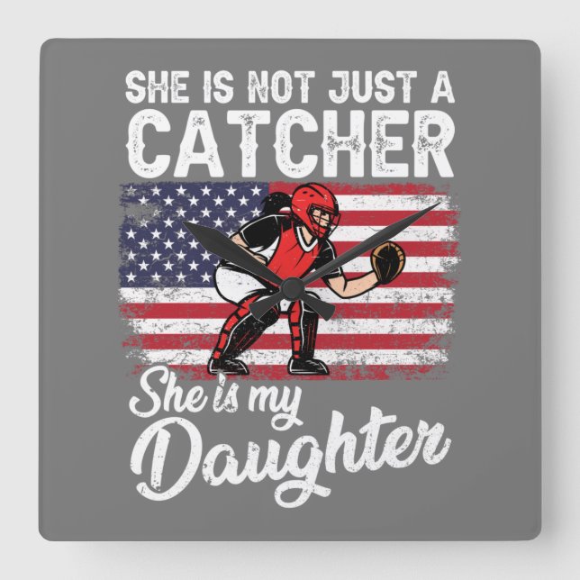 Relógio Quadrado Beisebol Catchers Esportes Bandeira Americana (Frente)