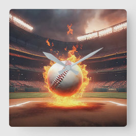 Relógio Quadrado Beisebol Flamejante No Estádio