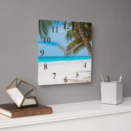 Relógio Quadrado Bela Caribe Tropical Beach Wall Clock