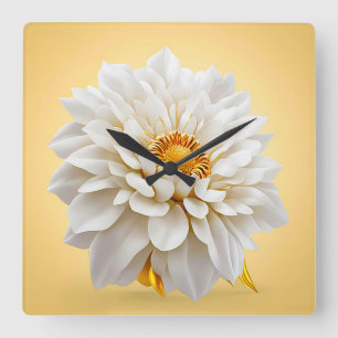 Relógio Quadrado Bela flor branca 3d