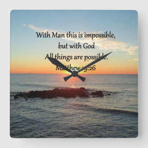 RELÓGIO QUADRADO BELA MATTHEW 19:26 FOTO DESIGN