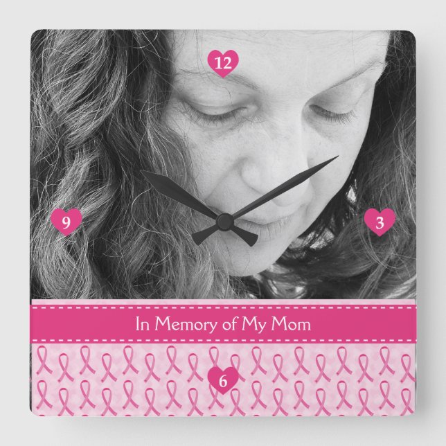 Relógio Quadrado Bela Memória de Fita Rosa Personalizada (Frente)