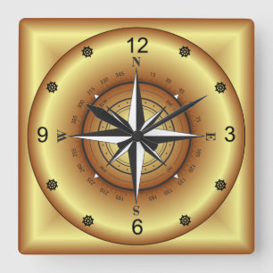 Relógio Quadrado Bela Rosa de Compass Dourada e Preta