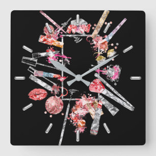 Relógio Quadrado Beleza Dourado da composição do rosa do rosa do