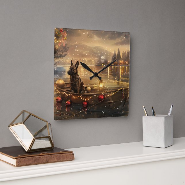 Relógio Quadrado Belga Malinoi Natal Voyage Festiva (Escritório)