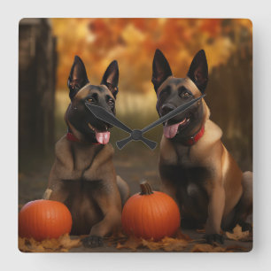 Relógio Quadrado Belga Malinoi Puppy Autumn Delight Pumpkin