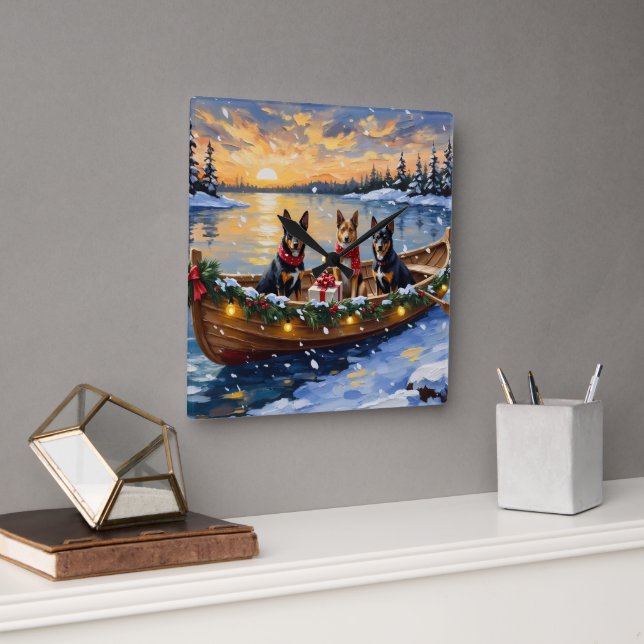 Relógio Quadrado Belgian Malinois Christmas Boat Holiday (Escritório)