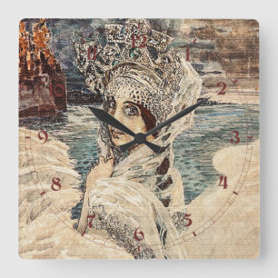 Relógio Quadrado Belíssima Princesa Cisne Pintura Vintage Vrubel
