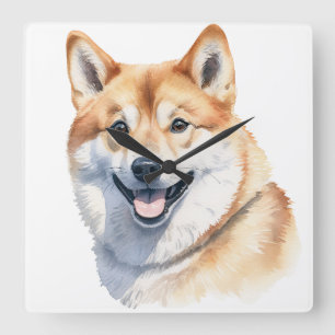 RELÓGIO QUADRADO BELÍSSIMO CÃO SHIBA INU VERMELHO E BRANCO