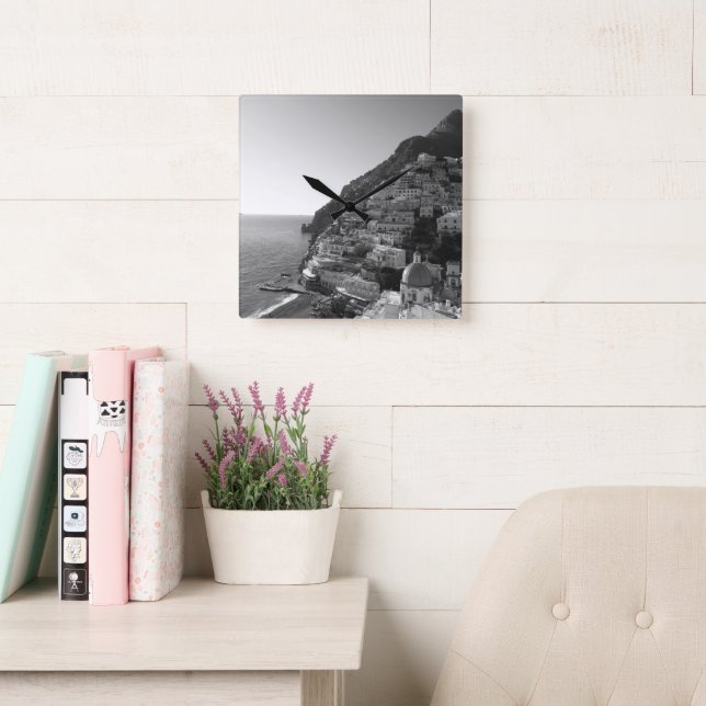 Relógio Quadrado Bellissima Positano 1 - BW (Sala de leitura)