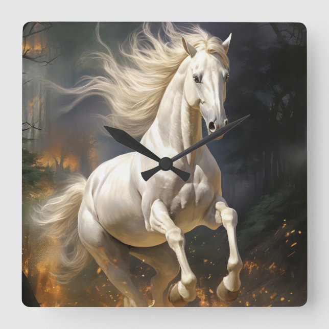 Relógio Quadrado Belo Cavalo Branco (Frente)