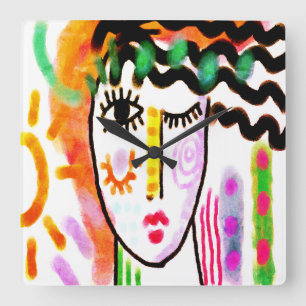 Relógio Quadrado Belo Dia de Arte Abstrato