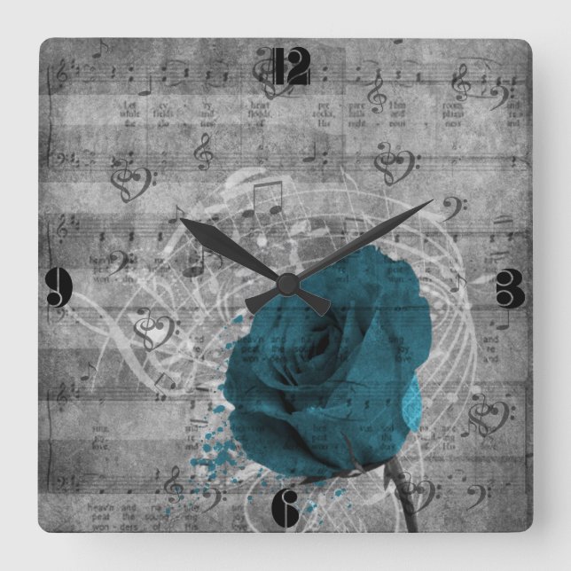 Relógio Quadrado Belo e antigo esplendor de rosa azul (Frente)