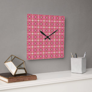 Relógio Quadrado Belo padrão cor-de-rosa complexo