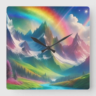 Relógio Quadrado Belo Rainbow Fantasy Realm