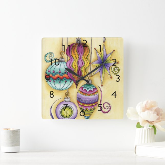 Relógio Quadrado Belos enfeites de Natal coloridos de vidro (Lar)