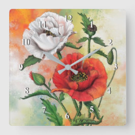 Relógio Quadrado Belos papagaios brancos vermelhos - Arte pintada
