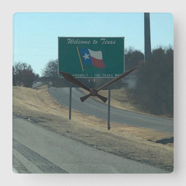 Relógio Quadrado Bem-vindo ao Texas Clock (Frente)