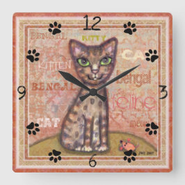 Relógio Quadrado Bengal Cat Lover Square Wall Clock